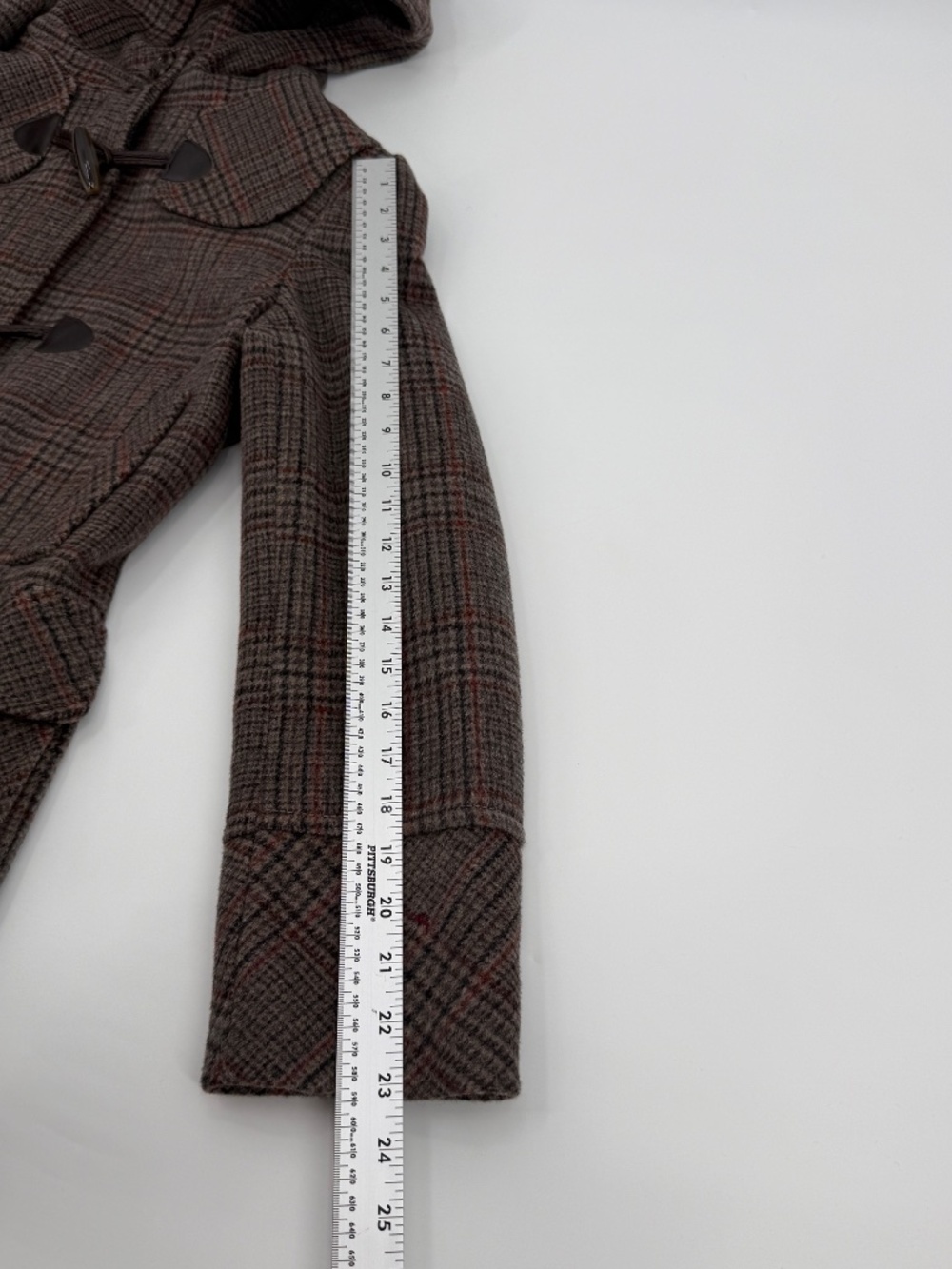 Wool Cashmere Blend Hooded Plaid Duffle Coat Brown Preppy Plaid Heritage Women M - Picture 6 of 9